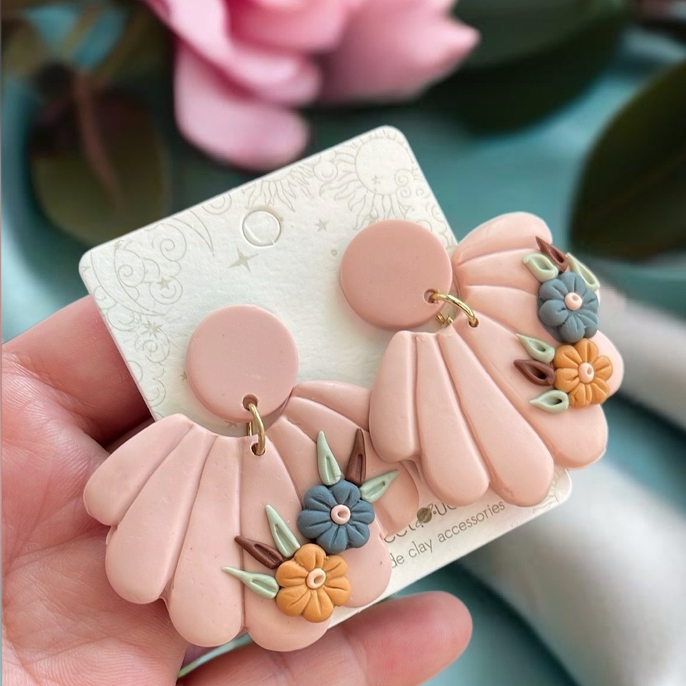 Handmade Trendy Floral Pastel Pink Polymer Clay Earrings NWOT